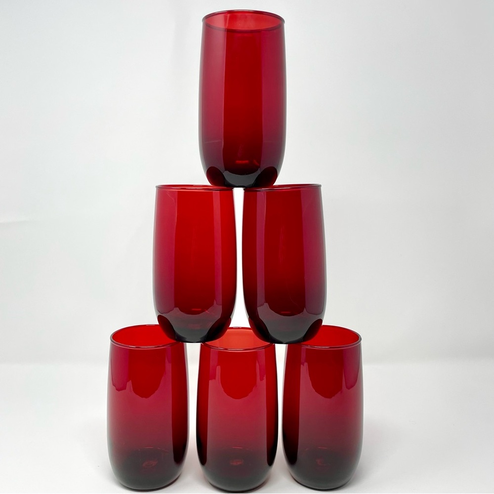 Vintage Royal Ruby Red Anchor Hocking Roly Poly Tumblers Rounded Bottom Set of 6